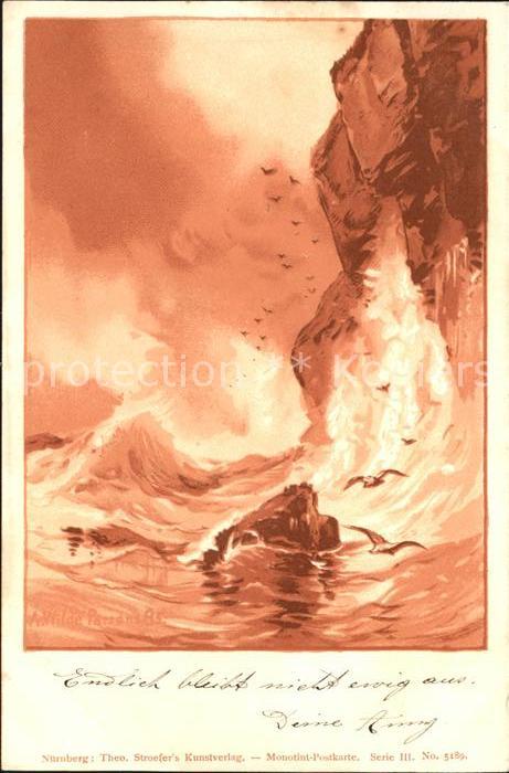 Verlag Stroefers Theo Nr. 5189 Felsen Moewen Meer Litho