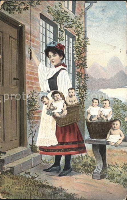 Collagekarte Kollage Frau Babys Korb