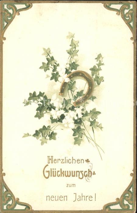 Hufeisen Glueckwunsch Neujahr Litho