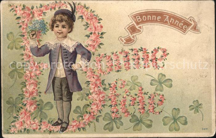 Kinder Child Enfants Kleeblaetter Rosen Glueckwunsch Litho