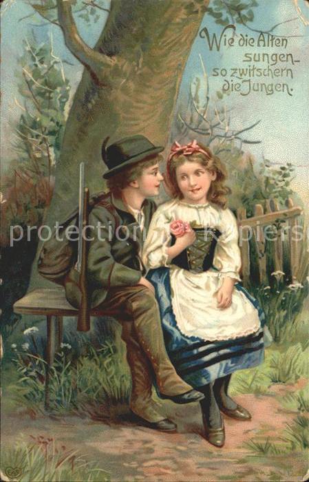Jagd Jaeger Kinder Tracht Litho