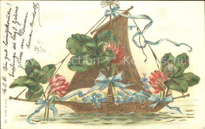 Segelboote Kleeblaetter Vergissmeinnicht Litho