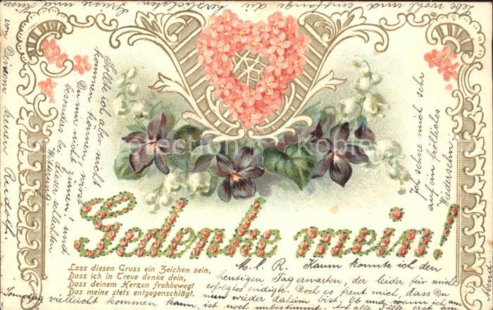Blumengruesse Veilchen Herz Gedicht Litho