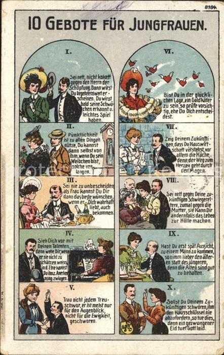 Humor 10 Gebote fuer Jungfrauen Benehmen Litho