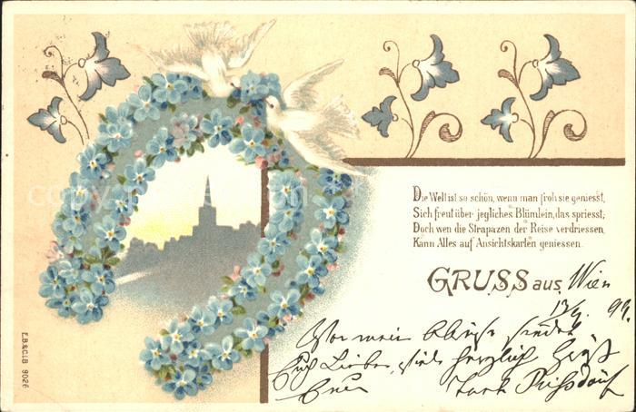 Hufeisen Tauben Vergissmeinnicht Gedicht Litho