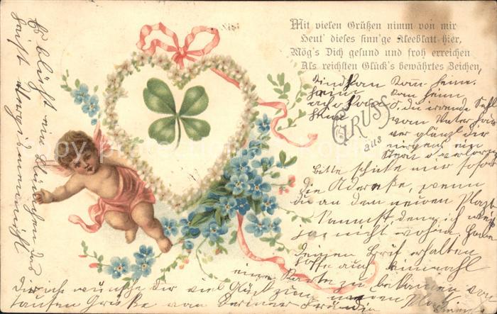 Engel Herz Kleeblatt Vergissmeinnicht Gedicht Litho