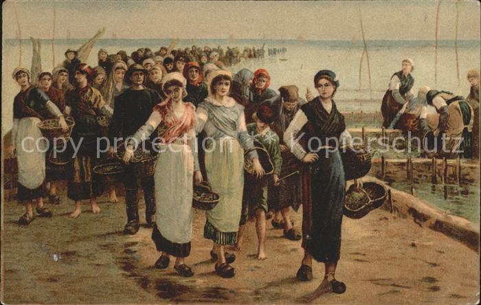 Fischerei Frauen Künstlerkarte Feyen-Perrin La re