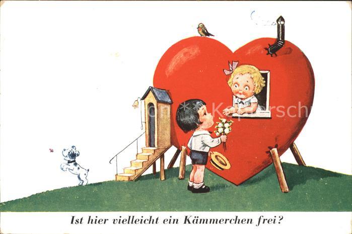 Kinder Child Enfants Herz Haus Blumen Hund Vogel