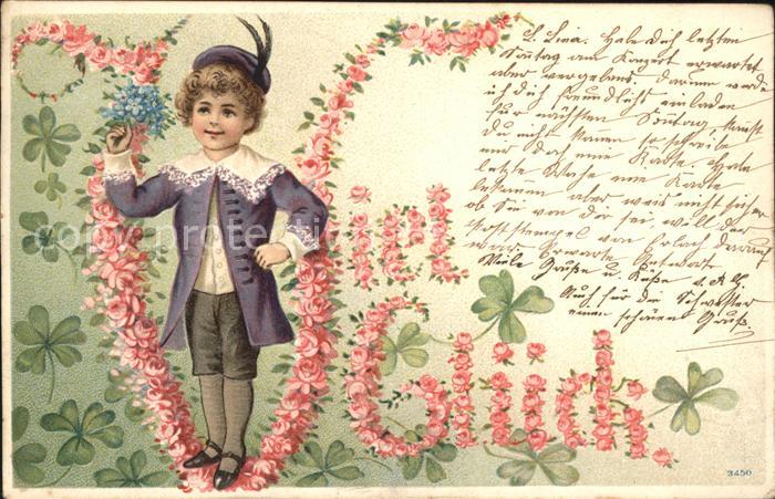 Kinder Child Enfants Hutmode Mode Rosen Kleeblaetter Glueck Litho
