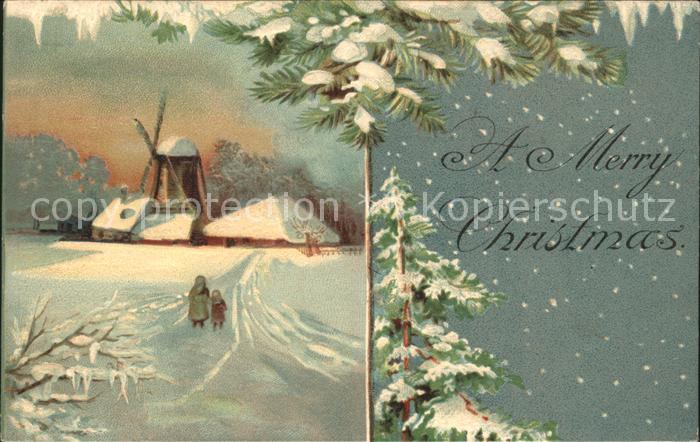 Weihnachten Windmuehle Litho
