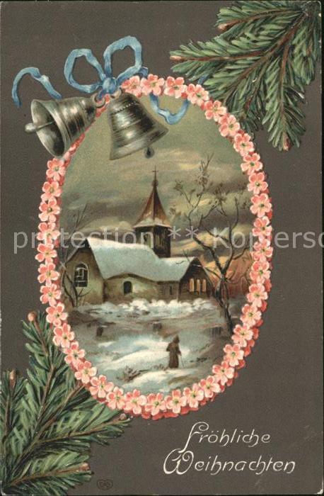 Kirchenglocke Churchbell Cloche Eglise Kirche Weihnachten Blumen Litho