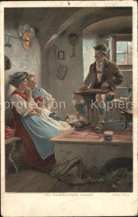 Kuenstlerkarte Emil Rau Die flachshaarigen Deandl Trachten Zither