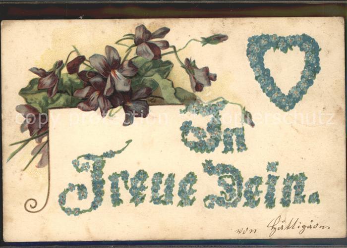 Blumen Veilchen Vergissmeinnicht Herz Litho