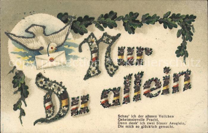 Brieftaube Carrier Pigeon voyageur Schwarz-Weiss-Rot Gedicht Litho