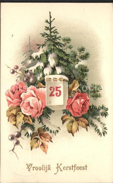 Weihnachten Rosen Tannenbaum 25. Dezember Litho