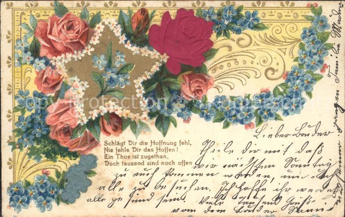 Rosen Vergissmeinnicht Stern Gedicht Litho