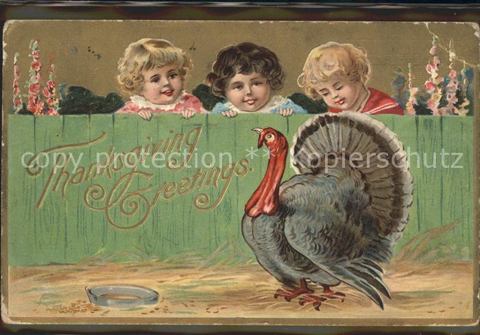 Kinder Child Enfants Truthahn Kinder Thanksgiving Erntedankfest Litho