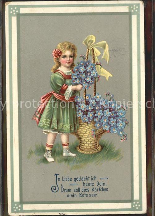 Kinder Child Enfants Vergissmeinnicht Korb Gedicht Litho