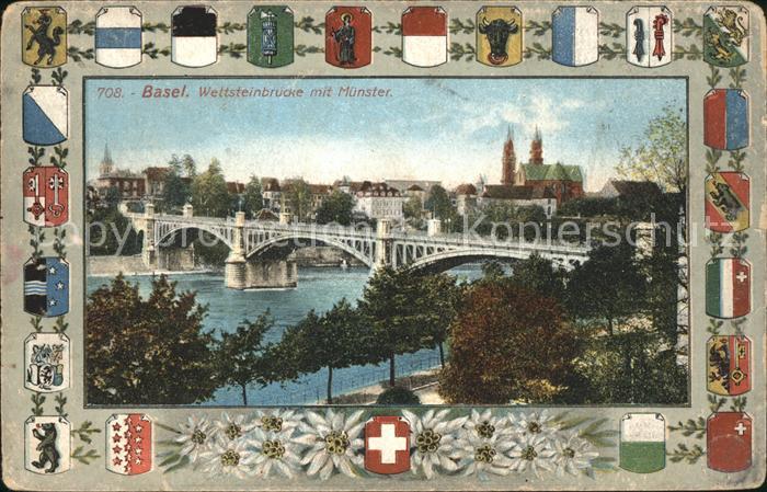 Basel BS Wettsteinbruecke Muenster Litho
