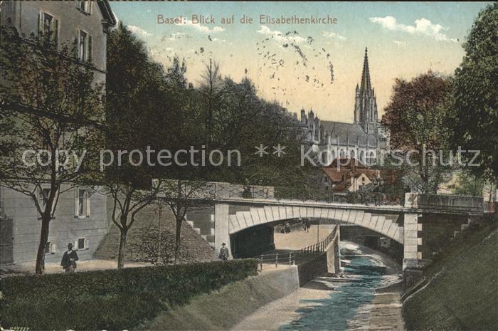 Basel BS Blick auf die Elisabethenkirche Litho