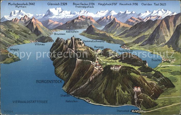 Buergenstock Panorama Axenstein Glaernisch Beckenried Litho
