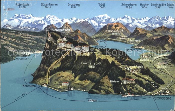Buergenstock Panorama Beckenried Stansstad Vitznau Litho