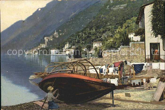 Lago di Lugano TI San Mamette e Albogasio Litho