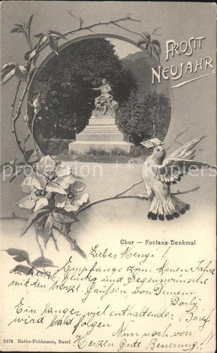 Chur GR Fontana Denkmal Neujahrskarte Fontana-Denkmal