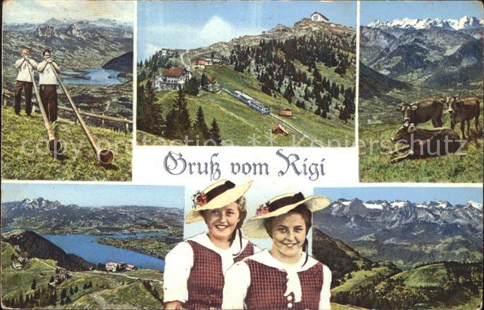 Alphorn Rigi-Staffel Kulm Alphornblaeser Trachten Zahnradbahn Kuehe