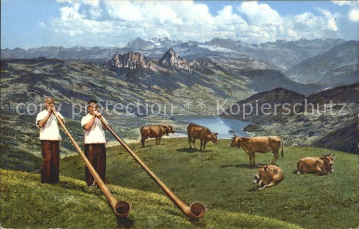 Alphorn Alphornblaeser Rigi-Kulm Kuehe