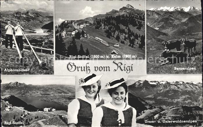 Alphorn Alphornblaeser Berneralpen Kuehe Rigi-Staffel Kulm Unterwaldneralpen