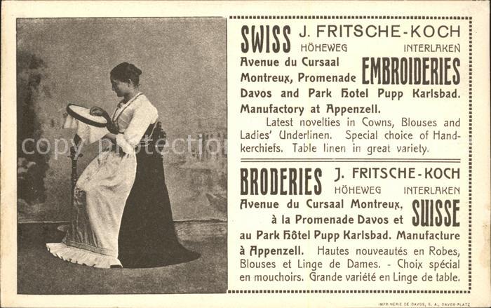 Handarbeit Sticken Stickrahmen Werbung Suisse Brod