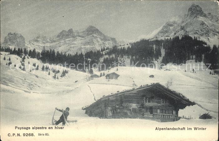 Schlitten Schnee Hornschlitten Alpenlandschaft im Winter