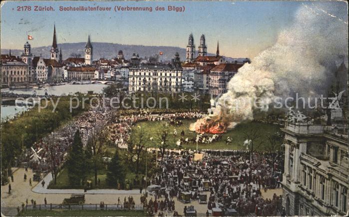 Zuerich Sechselaeutenfeuer Verbrennung des Boegg