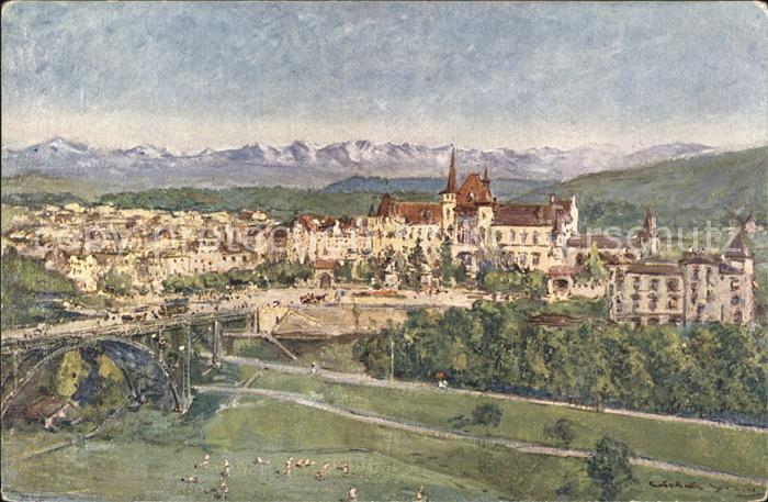 Bern BE Kirchenfeldbruecke mit Alpen