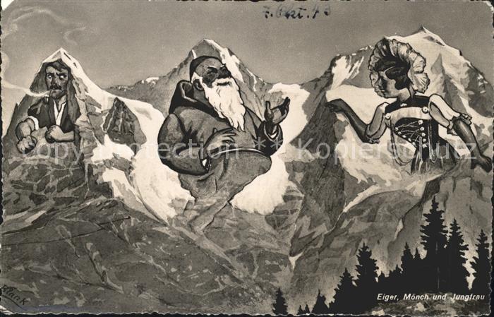 Berggesichter Eiger Mönch Jungfrau Künstlerkarte Blan