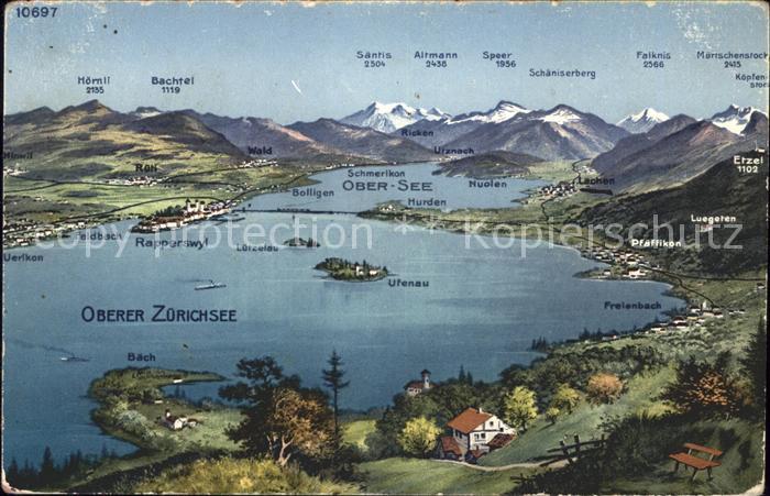 Zuerichsee und Umgebung Panoramakarte