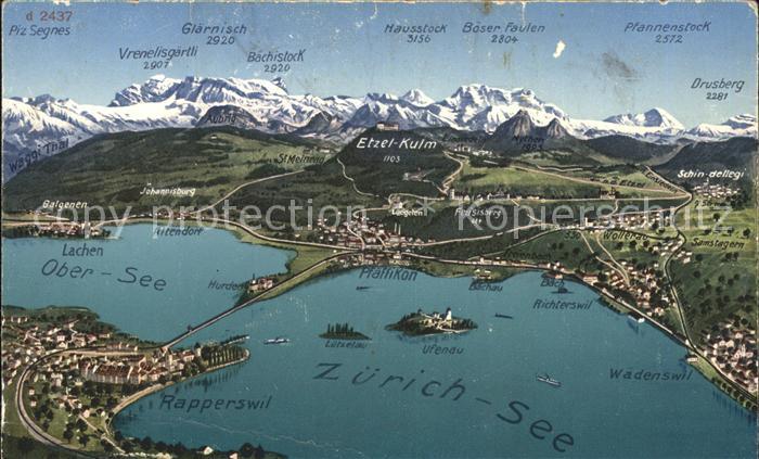 Zuerichsee mit Obersee Panoramakarte