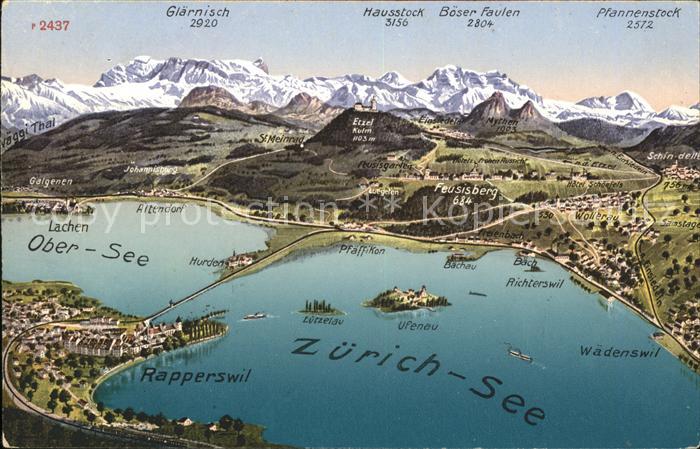 Zuerichsee mit Obersee Panoramakarte