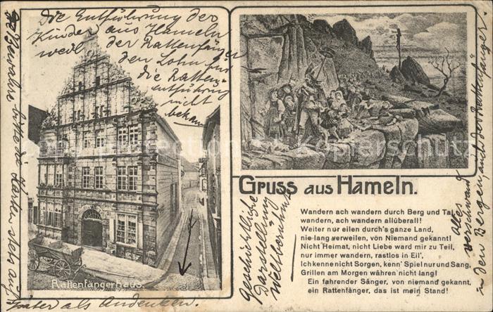 Hameln Weser Rattenfaengerhaus Rattenfaenger mit Kindern