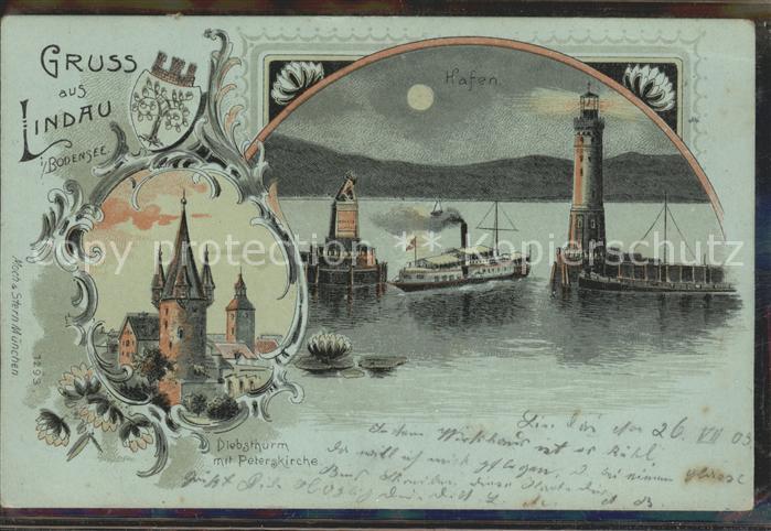 Lindau Bodensee Schloss Hafeneinfahrt Dampfer Leuchtturm