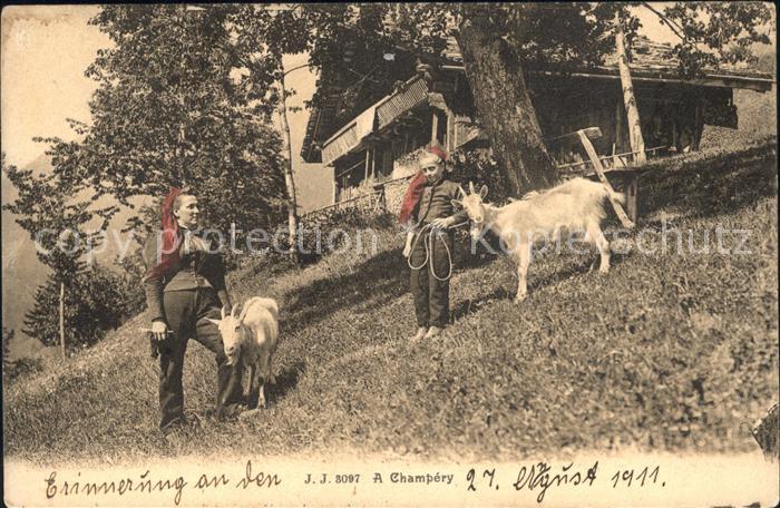 Champery Ziege Kind Frau Haus