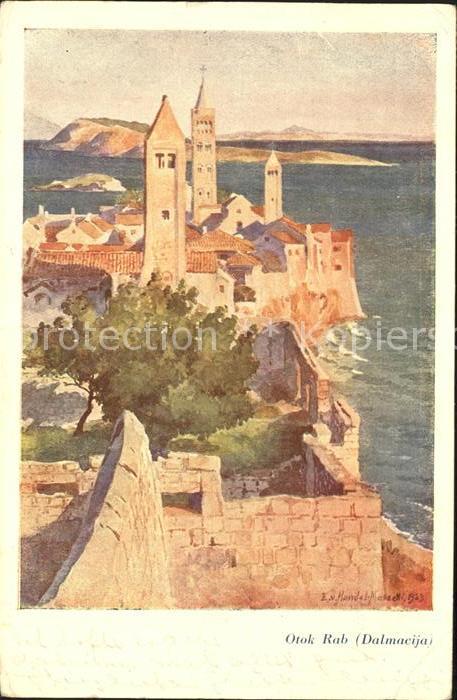 Rab Kroatien Altstadt Stadtmauer Kuenstlerkarte