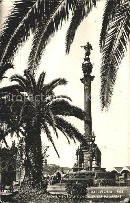 Barcelona Cataluna Monumento a Colon entre Palmeras