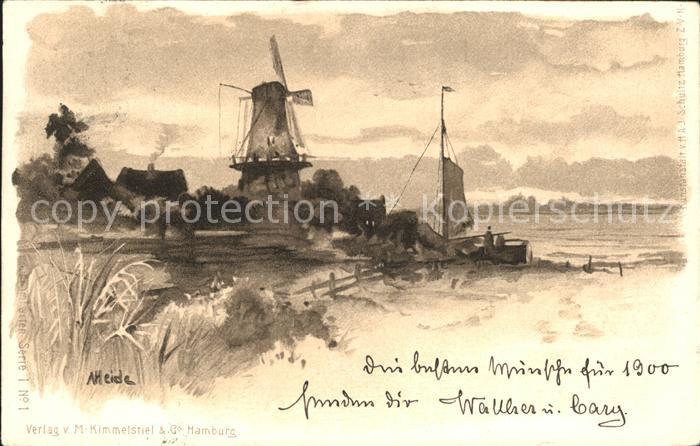 Windmuehle Segelboot Künstlerkarte A. Heide