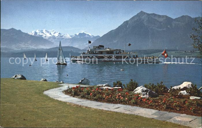 Motorschiffe Thunersee Strandpromenade Hilterfingen Bluemlisalp Niesen