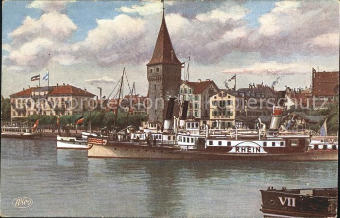 Verlag WIRO Wiedemann Nr. 2867 Lindau-Bodensee Hafenpartie Leuchtturm Dampfer Rh