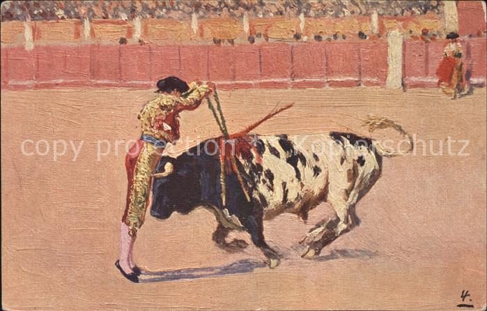 Stierkampf Banderillero Kuenstlerkarte Mariano Bertuchi Un par de Frente Nr. 438