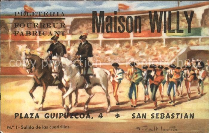 Stierkampf Salida de las cuadrillas San Sebastian Werbung Peleteria Maison Willy