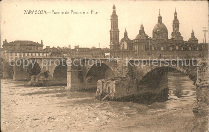 Zaragoza Saragossa Espana Puente de Piedra y el Pilar